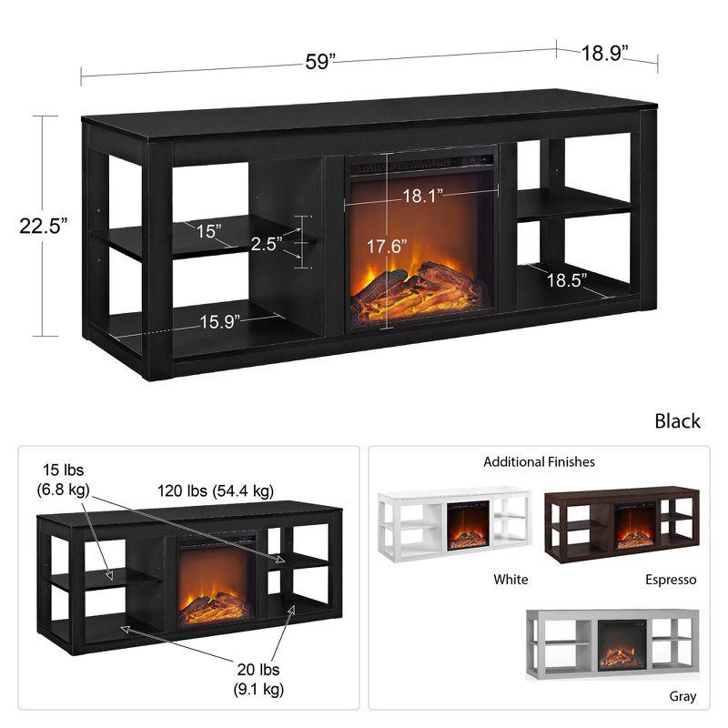 Parsons Espresso 59" Modern Electric Fireplace TV Stand with Cabinet