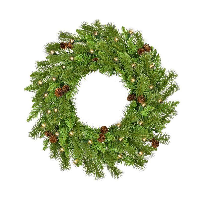 Festive Pinecone 18" Pre-Lit Outdoor Christmas Wreath with Clear Lights