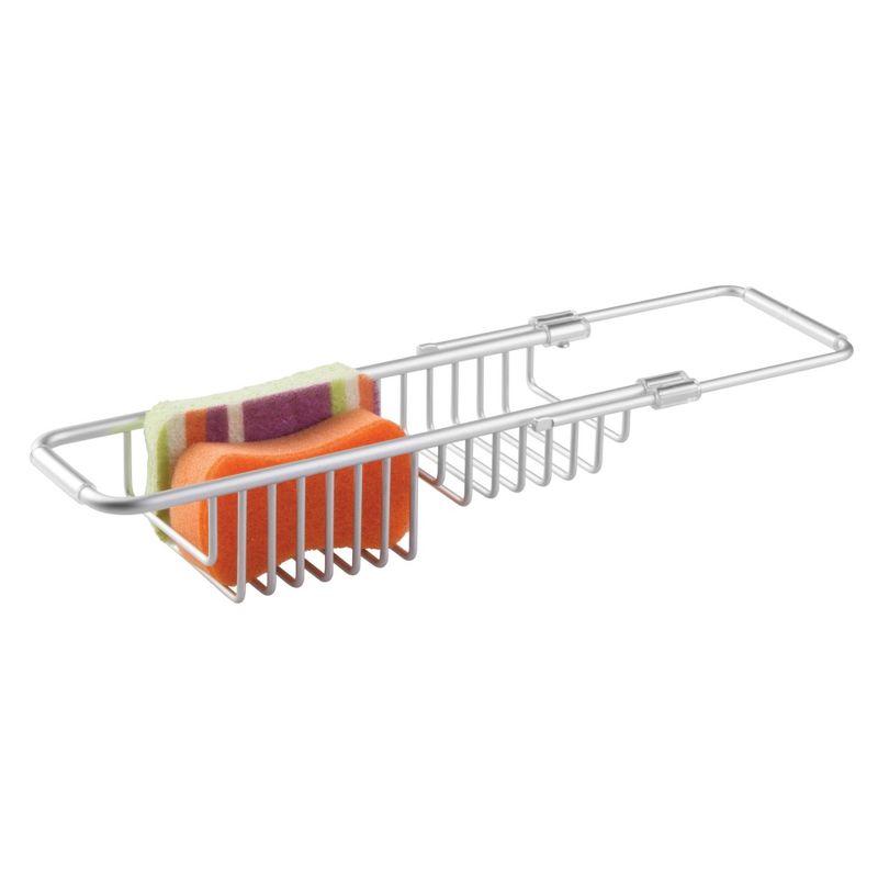 Silver Adjustable Over-Sink Organizer Basket with Rust-Resistant Aluminum