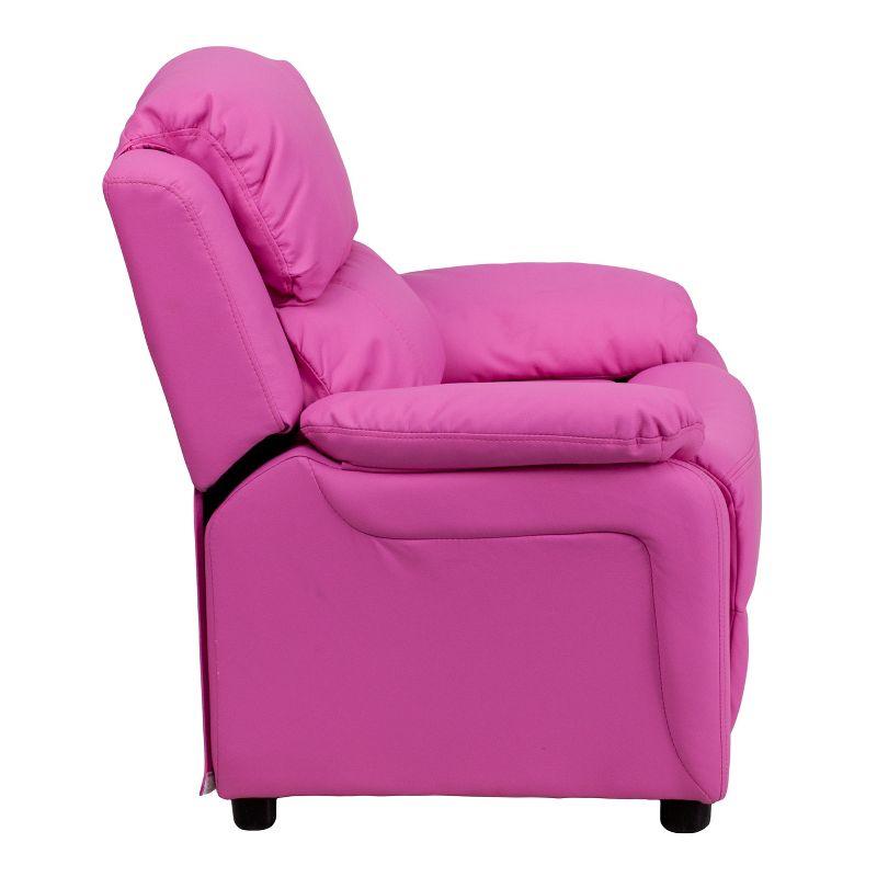 Flash Furniture Charlie Deluxe Padded Contemporary Hot Pink Vinyl Kids Recliner with Storage Arms