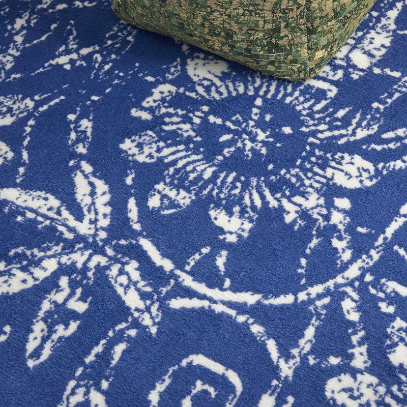 Navy Floral Charm 5' x 7' Synthetic Reversible Area Rug