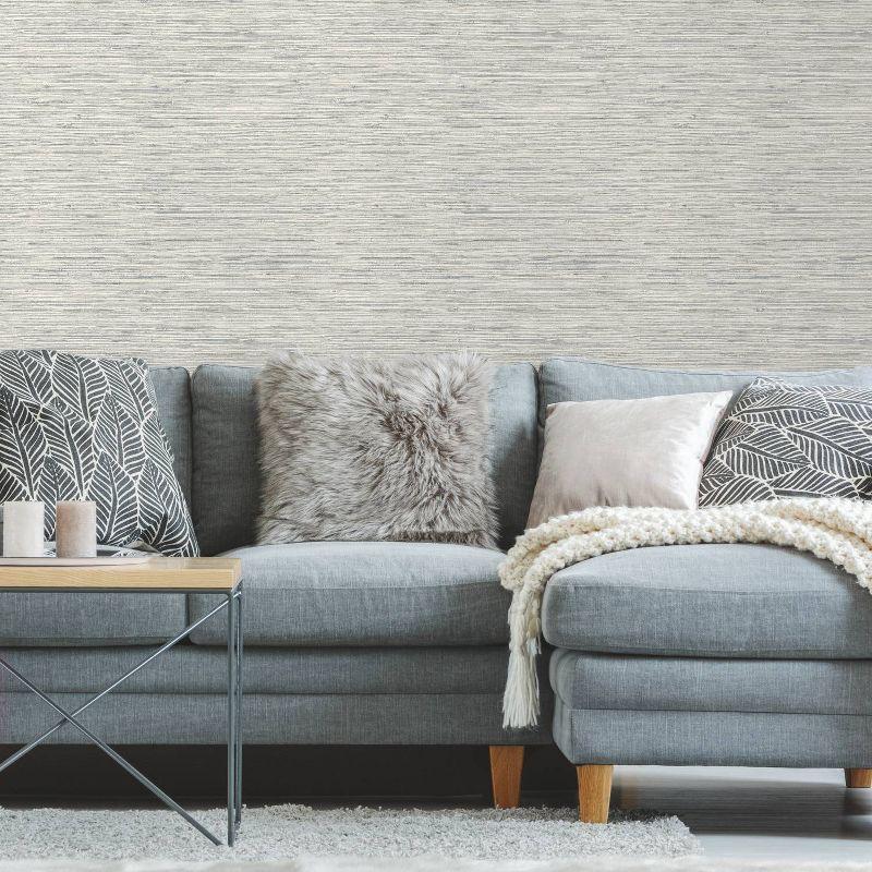 Light Gray Faux Grasscloth Peel and Stick Wallpaper Roll