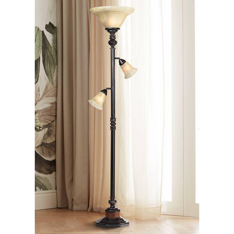 Bronze 72" Torchiere Floor Lamp with Alabaster Glass Shades