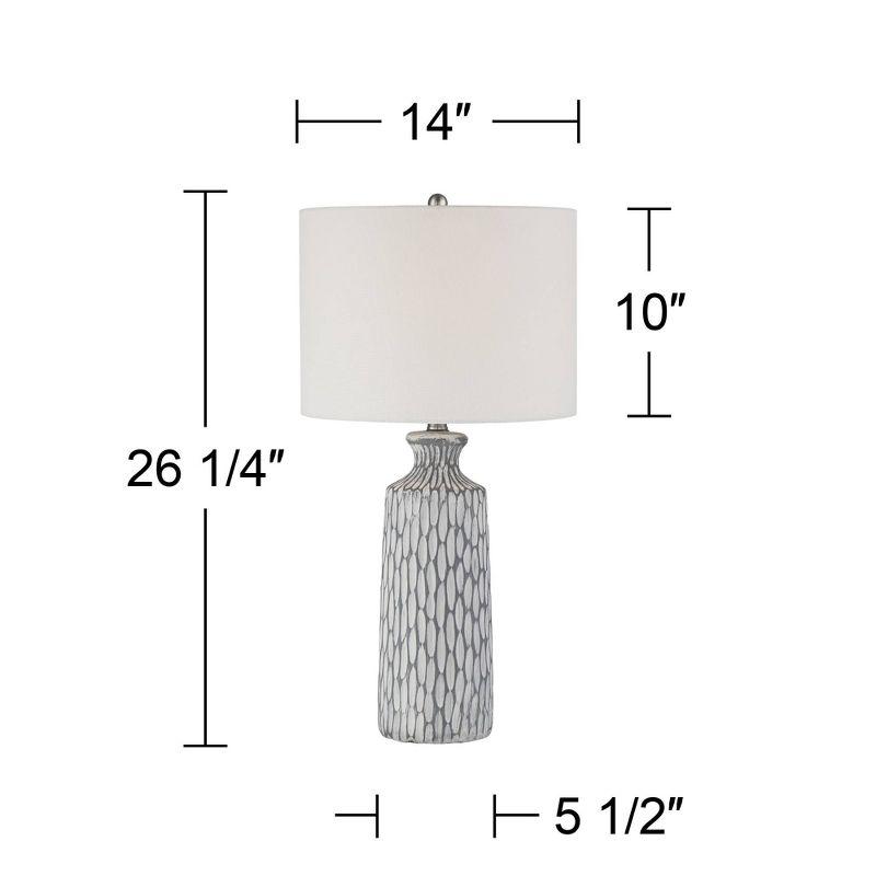 360 Lighting Patrick Modern Coastal Table Lamp 26 1/4" High Gray White Wash Geometric Ceramic Drum Fabric Shade for Bedroom Living Room Bedside Office