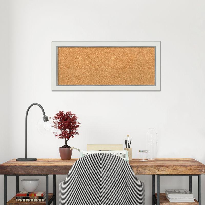 Amanti Art Natural Cork Board Framed Eva White Silver Narrow Bulletin Board 33 in. x 15 in.