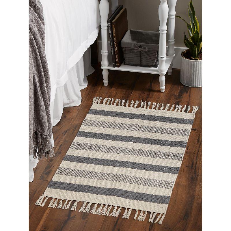 Design Imports Textured Stripe - Gray & Natural With 3 In Fringe - 2 X 3 Ft