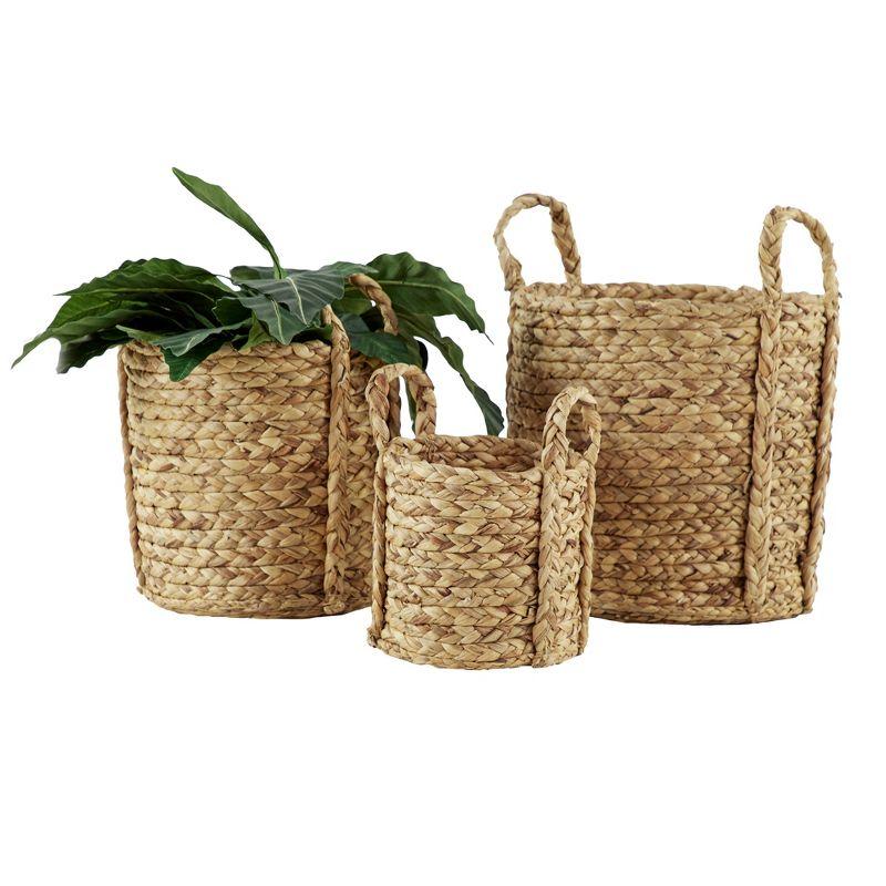 Set of 3 Seagrass Wicker Basket Planters with Handles Natural - Olivia & May: Indoor/Outdoor, 20" Size