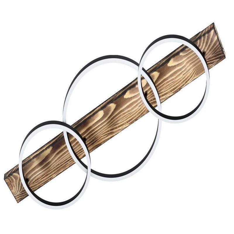 3-Light Boyal Integrated LED Pendant Brushed Pine Wood Finish with Black Structured Shade - EGLO: Vintage Style, Adjustable, Dimmable