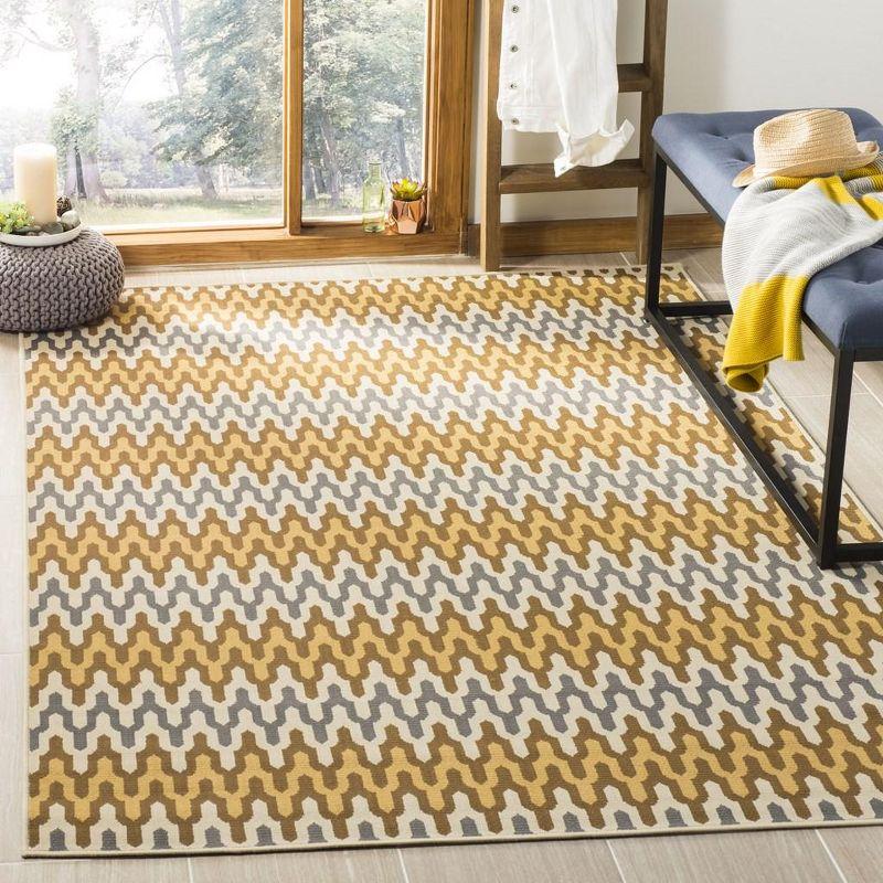 Camel and Brown Geometric Outdoor Area Rug