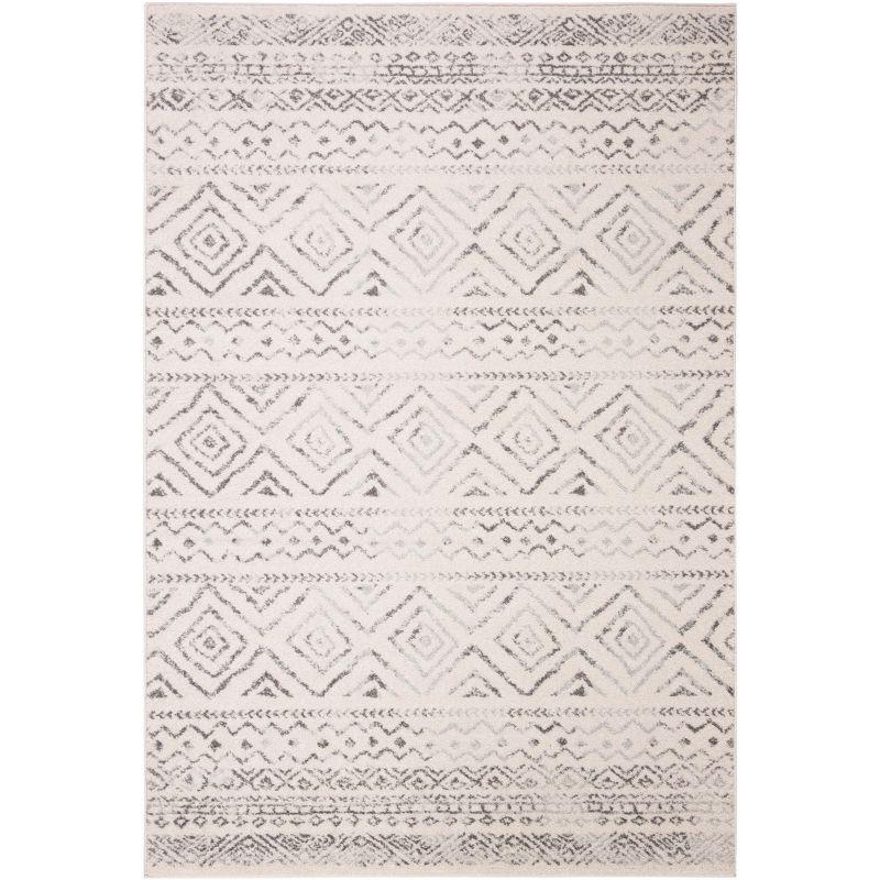 Ivory and Grey Hand-Knotted Boho-Chic Synthetic Area Rug