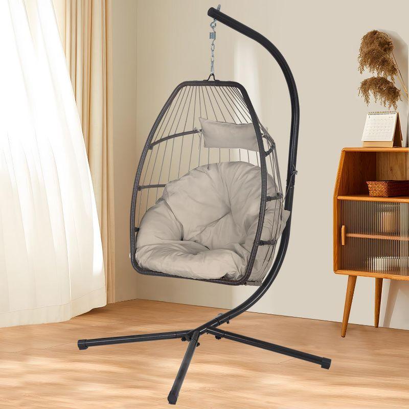 FDW Egg Hanging Chair with Stand Hammock Chair Hanging Patio Swing Chair UV Resistant Cushion for Indoor Bedroom Outdoor Garden Backyard Balcony(Tan)