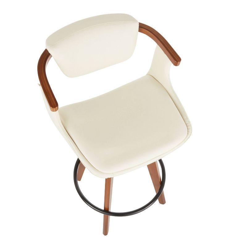 Oracle Mid-Century Modern Counter Height Barstool Cream - LumiSource: Swivel, Faux Leather, Bamboo Frame