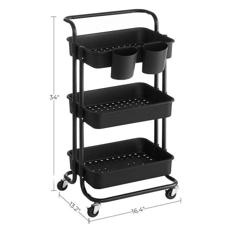 SONGMICS Rolling Cart 3-Tier Storage Cart Utility Cart