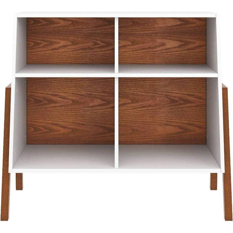 Telos Matte Walnut Kids' Storage Unit White - Nathan James: 4-Shelf Decorative Bookshelf & Cubby Storage, MDF Frame