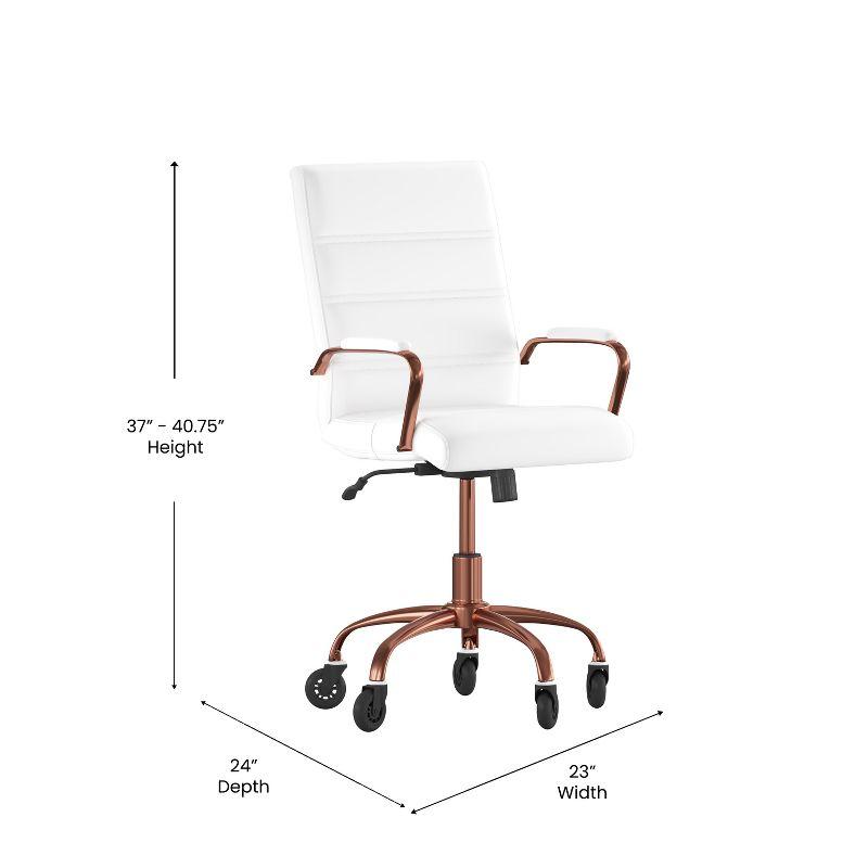 White LeatherSoft Mid-Back Executive Swivel Chair with Rose Gold Frame