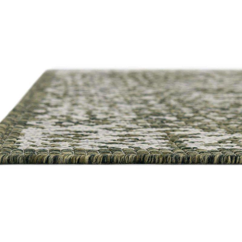 Green and Gray Synthetic 7' x 10' Outdoor Traditional Rectangular Rug