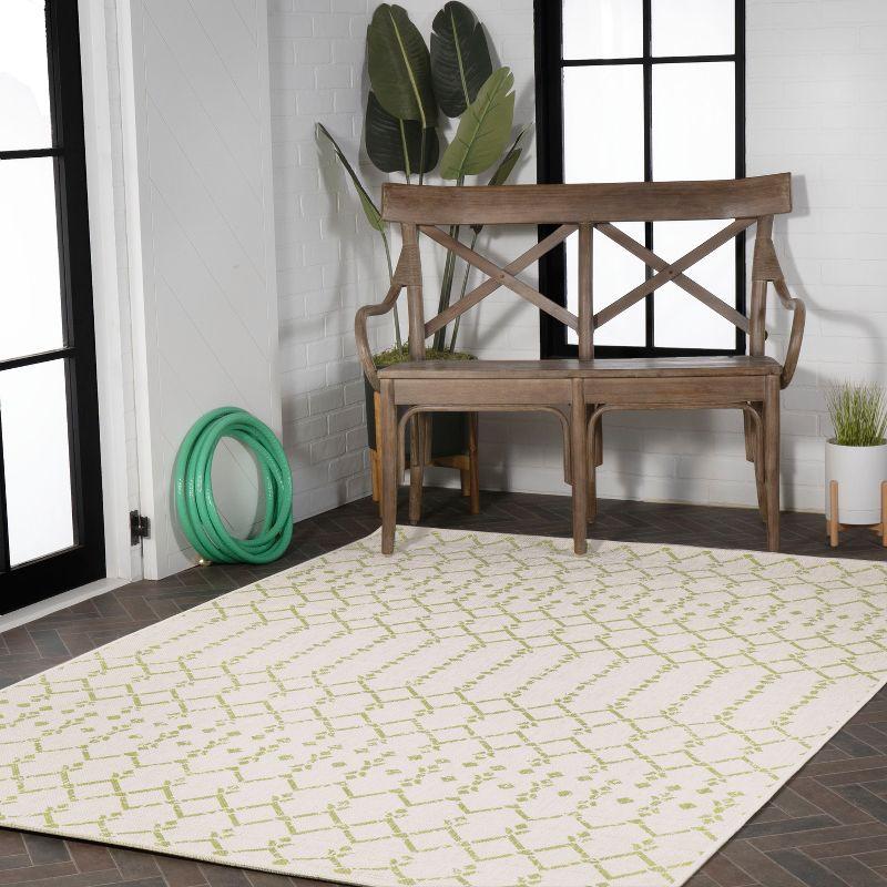 3' x 5' Ourika Moroccan Geometric Textured Weave Indoor/Outdoor Area Rug, Cream/Green - JONATHAN Y