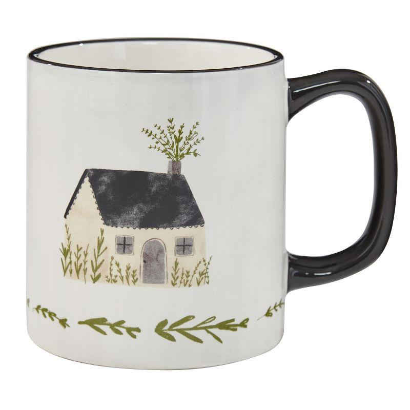 White Ceramic Cottage Design 16 oz Mug Set, 4 Piece