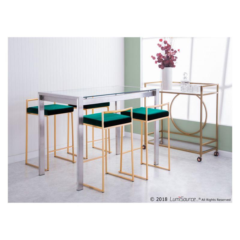 LumiSource Set of 2 27" Fuji Contemporary Counter Height Barstool Green: Velvet Upholstery, Metal Legs, Low Back
