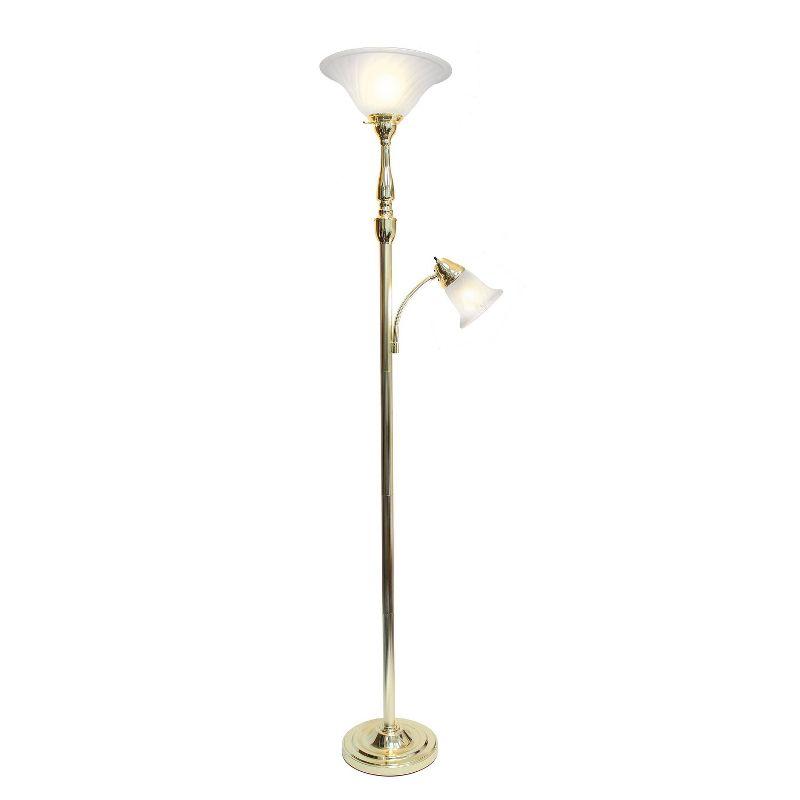 Torchiere Floor Lamp with Reading Light and Marble Glass Shade - Lalia Home