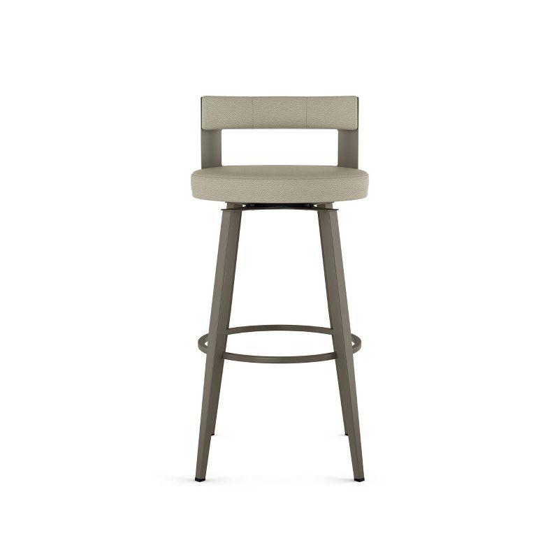 Greige Faux Leather Swivel Counter Stool with Grey Metal Frame