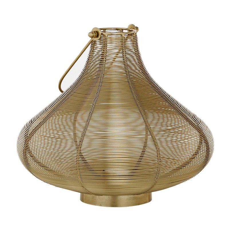 10" x 11" Round Metal Candle Holder with Handle Gold/Black - Olivia & May: Iron Lantern, Tabletop Decor