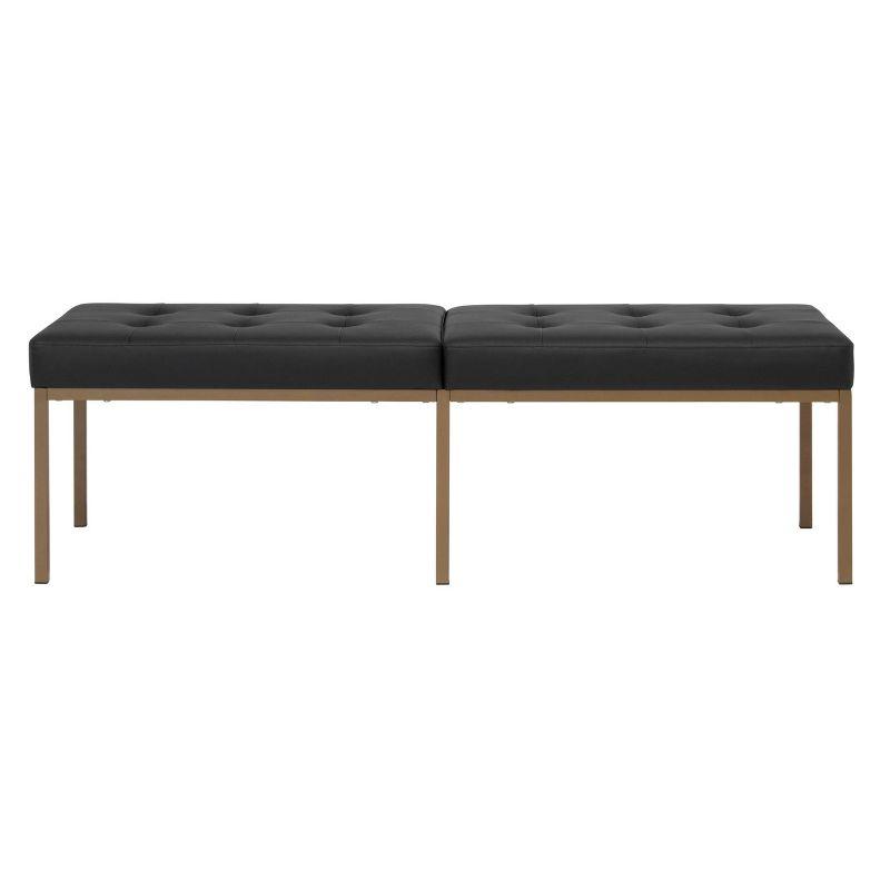 60" Wide Camber Modern Metal and Bonded Leather Bench Black/Bronze - Studio Designs Home: Elegant Tufted Seating