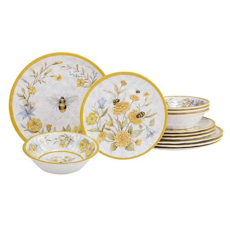 Bee Sweet Floral Melamine 12-Piece Dinnerware Set