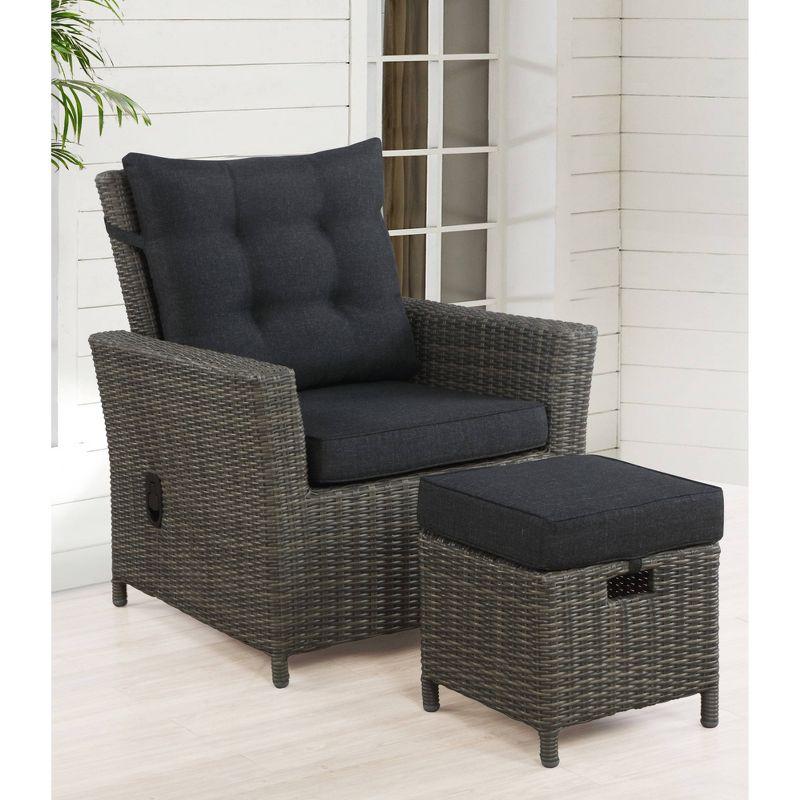 2pc Asti Wicker Outdoor Recliner & 15" Ottoman Patio Seating Set - Gray - Alaterre Furniture: All-Weather, No Assembly Required