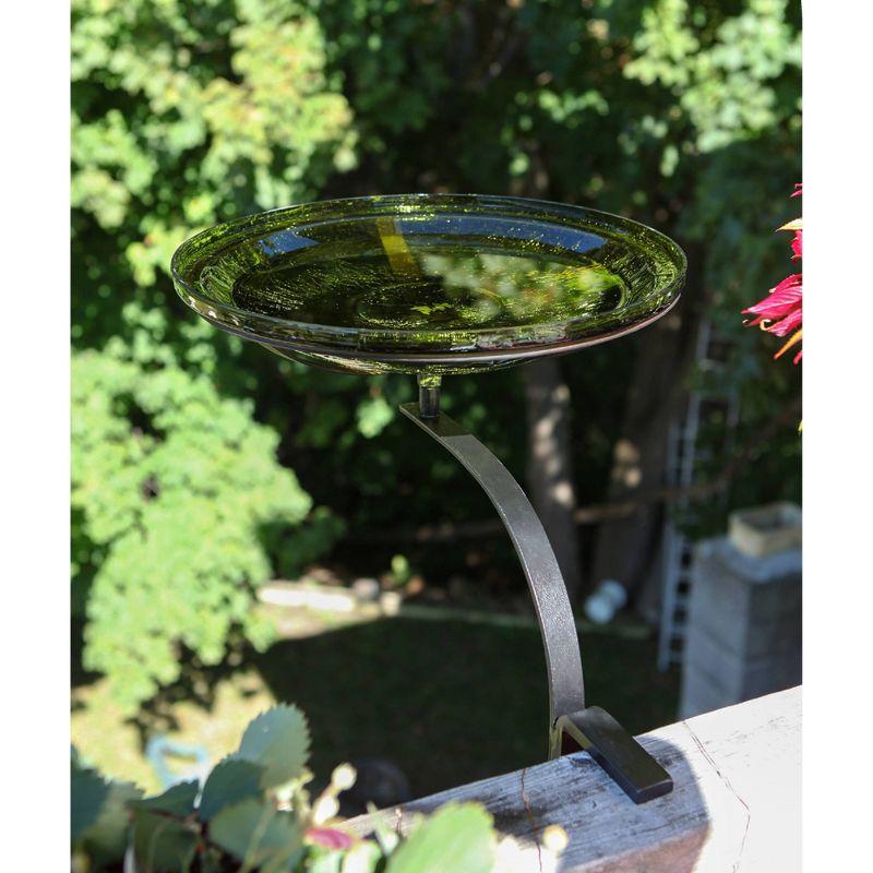 Fern Green Crackle Glass Birdbath with Rail Mount Bracket