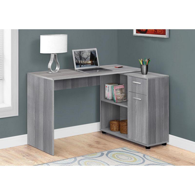 Gray L-Shaped Corner Computer Desk with Drawer and Filing Cabinet