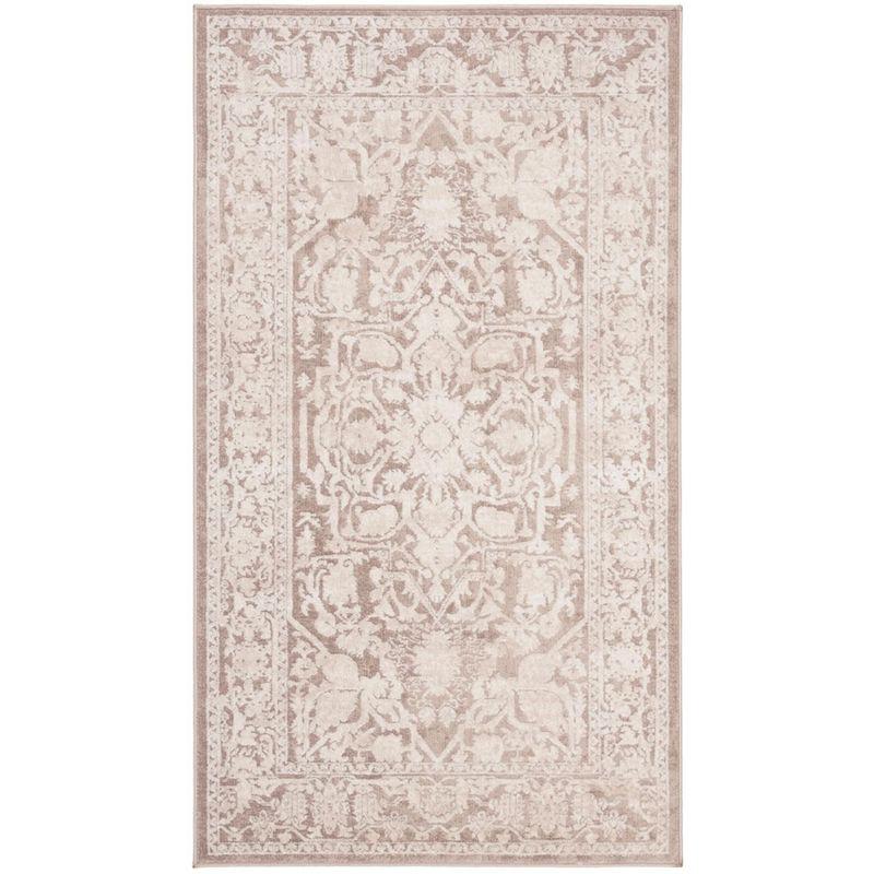 Elegant Beige Floral 3' x 5' Easy-Care Cotton Blend Area Rug