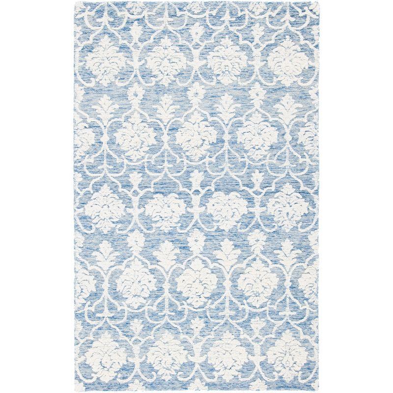 Handmade Blue Floral Wool 4' x 6' Tufted Area Rug