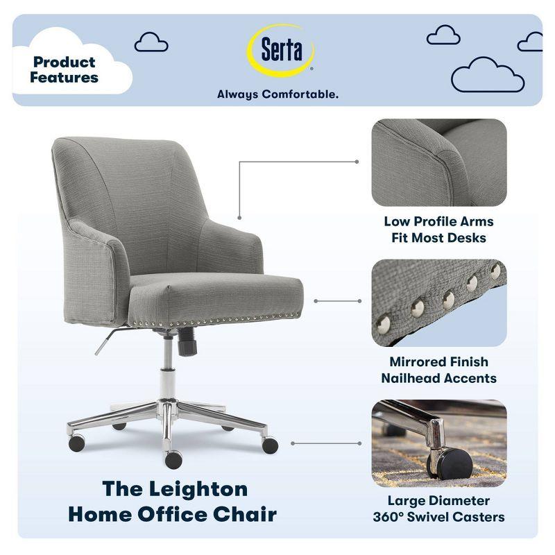 Style Leighton Home Office Chair Medium Gray - Serta: Swivel, Adjustable, Wheeled