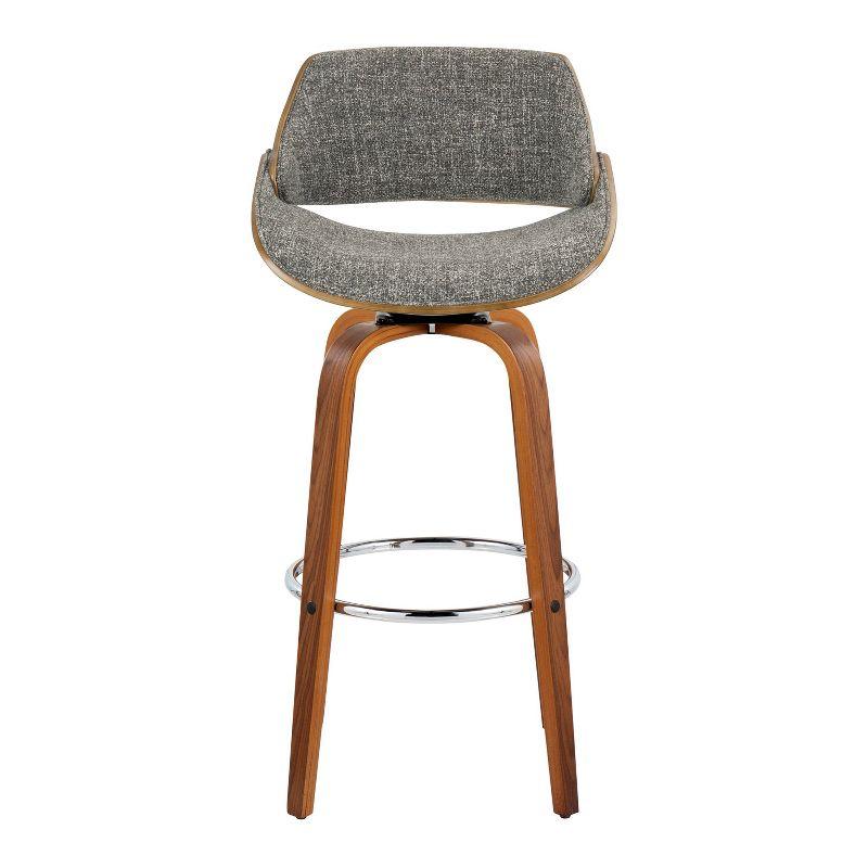 LumiSource Set of 2 Fabrizzi Barstools Walnut/Chrome/Gray: Mid-Century Modern Design, 29" Fixed Height, Swivel, Footrest
