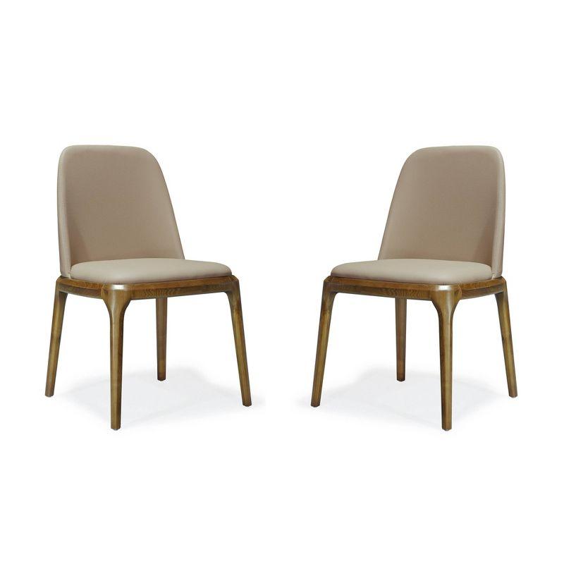 Set of 2 Tan Faux Leather Upholstered Dining Chairs with Ash Wood Legs