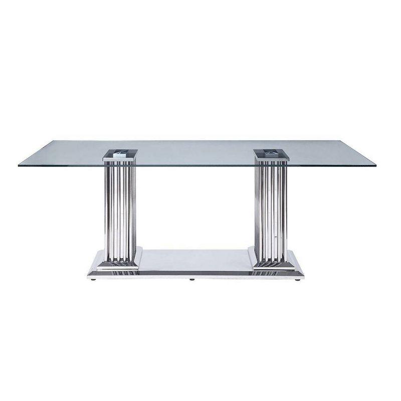 Cyrene Rectangular Glass and Stainless Steel Dining Table