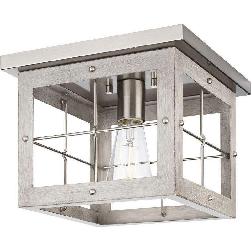 Progress Lighting, Hedgerow, 1-Light, Flush Mount, Brushed Nickel, Grey Washed Oak Collection: Hedgerow 1-Light Grey Washed Oak Farmhouse Flush Mount