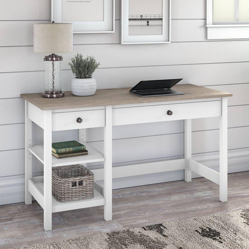 54W Mayfield Computer Desk with Shelves Shiplap Gray/Pure White - Bush Furniture