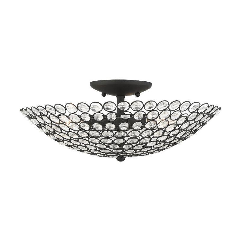 Cassandra Crystal Gem 3-Light Modern Semi-Flush Mount in Black