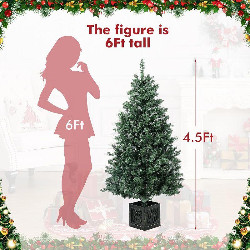 4.5 Ft Artificial Christmas Tree, Pre-Lit Christmas Tree with 300 Warm White LED lights, Holiday Xmas Tree with Vintage Potted Base