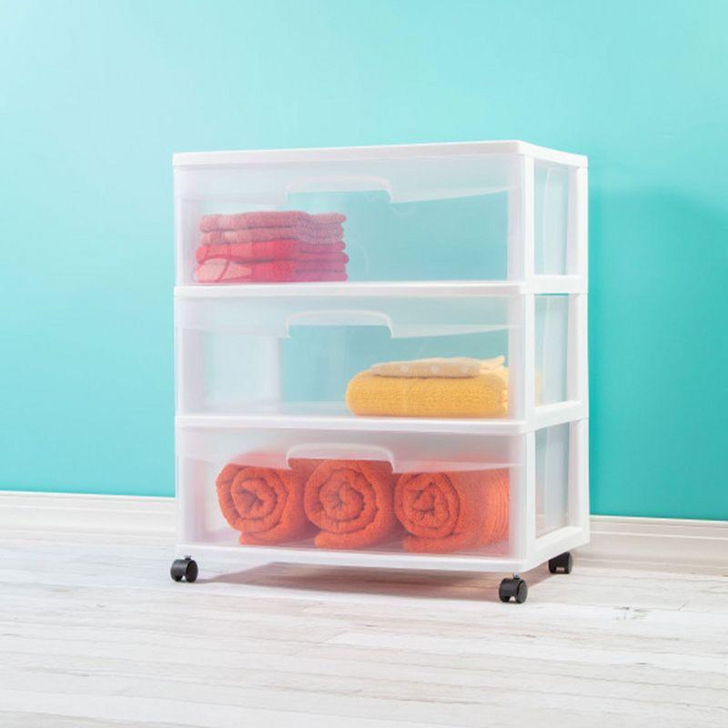 Sterilite Sterilite At Home 3 Drawer Wide Storage Cart Container with Casters (Set of 4)