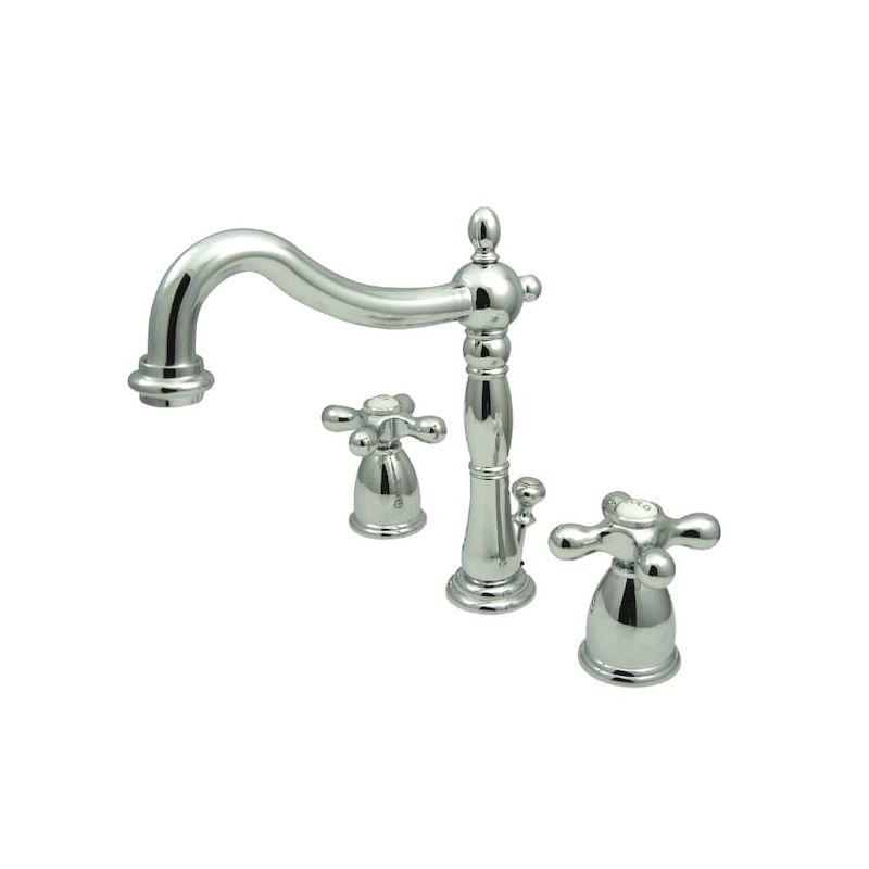 Kingston Brass Heritage Two-Handle 3-Hole Deck Mount Widespread Bathroom Faucet with Pop-Up Drain