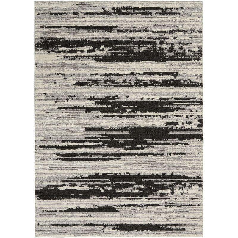 Ivory Charcoal Abstract Hand-Knotted 5'3" x 7'3" Synthetic Area Rug