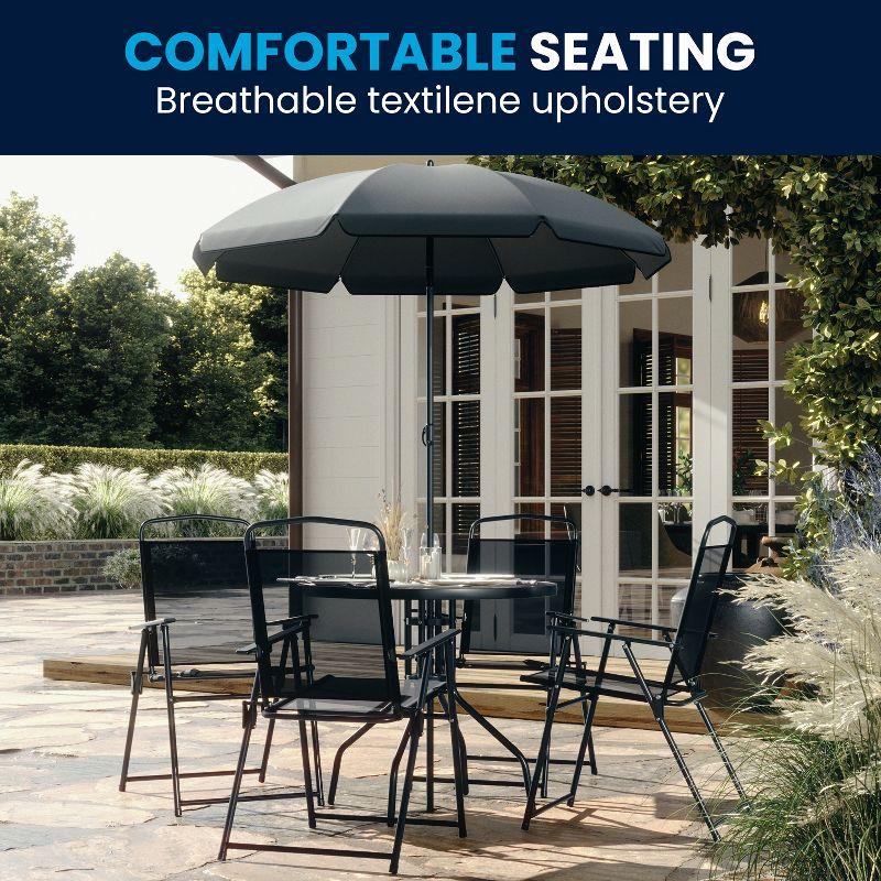 Flash Furniture Nantucket 6 Piece Patio Garden Set with Table, Umbrella and 4 Folding Chairs