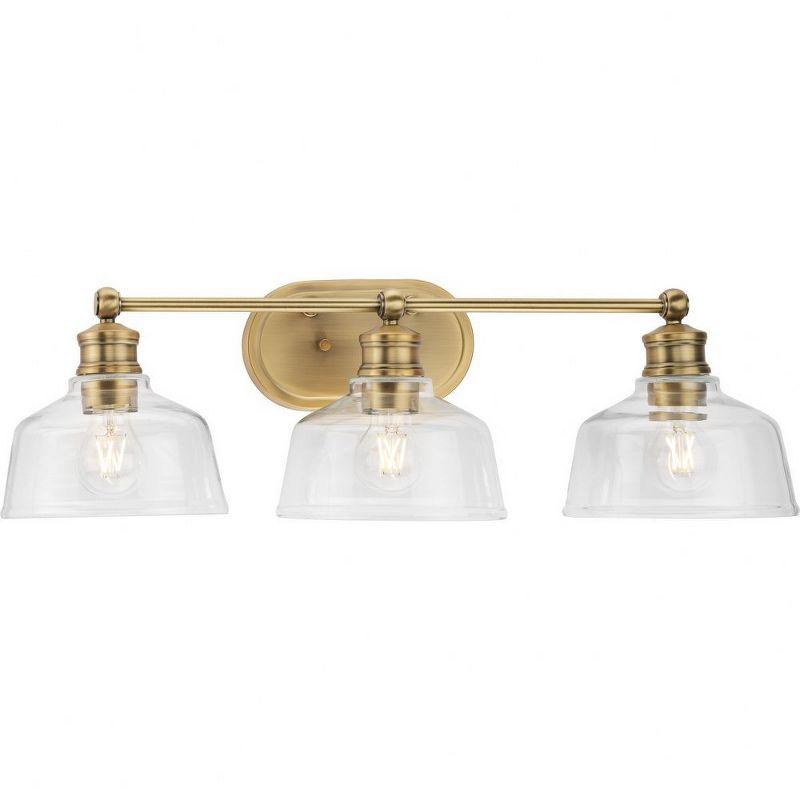 Vintage Brass 3-Light Vanity Fixture with Clear Glass Shades