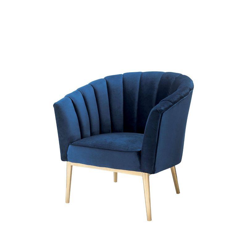 Midnight Blue Velvet Barrel Accent Chair with Gold Legs