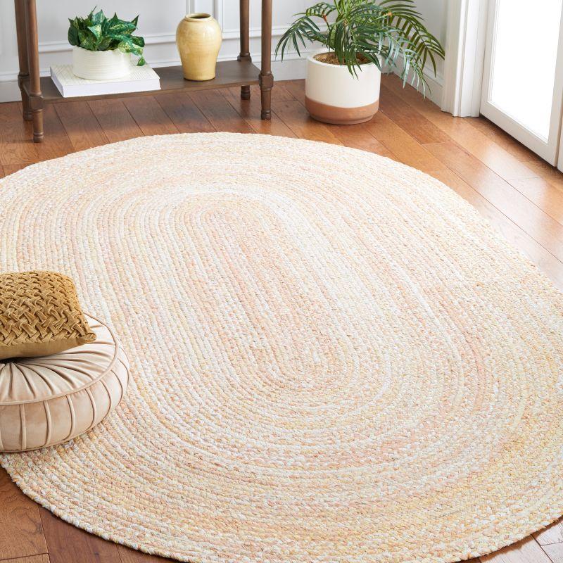 Handwoven Beige Cotton 3' x 5' Oval Braided Area Rug