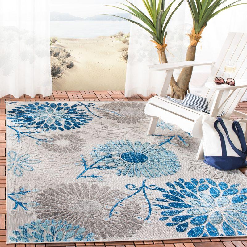 Gray and Blue Floral Synthetic Indoor/Outdoor Rug 3' x 5'