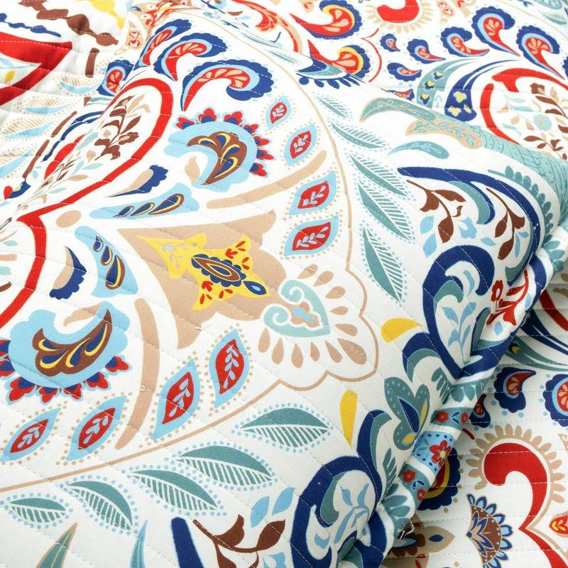 Boho Chic Reversible Oversized Cotton Quilt Seafoam/Red 3Pc Set Full/Queen